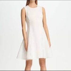 REISS Natalie Houndstooth Cut Out Open Back Flared Dress Skater Silver Backless